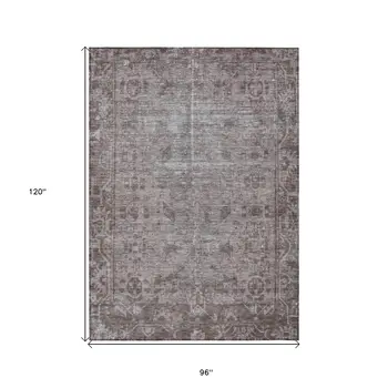 8' X 10' Brown Oriental Washable Indoor Outdoor Area Rug