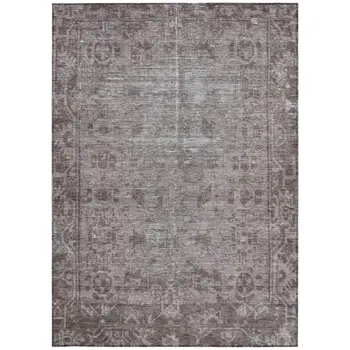 9' X 12' Brown Oriental Washable Indoor Outdoor Area Rug