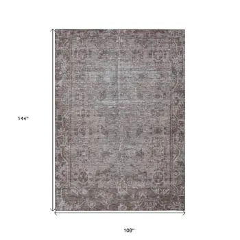 9' X 12' Brown Oriental Washable Indoor Outdoor Area Rug