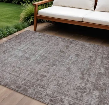10' X 14' Brown Oriental Washable Indoor Outdoor Area Rug