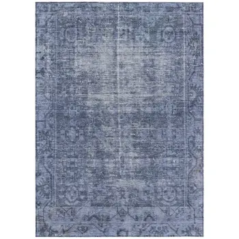 3' X 5' Navy Blue Oriental Washable Indoor Outdoor Area Rug