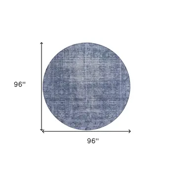 8' Navy Blue Round Oriental Washable Indoor Outdoor Area Rug
