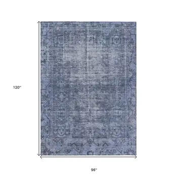 8' X 10' Navy Blue Oriental Washable Indoor Outdoor Area Rug