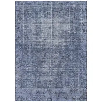 10' X 14' Navy Blue Oriental Washable Indoor Outdoor Area Rug