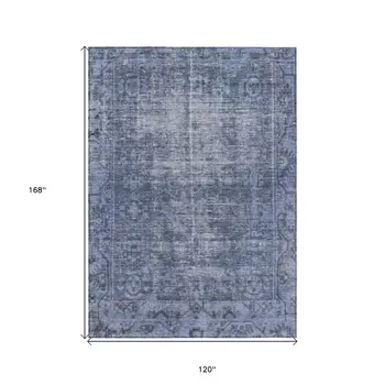 10' X 14' Navy Blue Oriental Washable Indoor Outdoor Area Rug