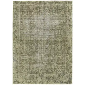 3' X 5' Olive Green Oriental Washable Indoor Outdoor Area Rug