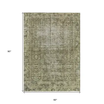 5' X 8' Olive Green Oriental Washable Indoor Outdoor Area Rug