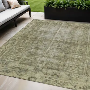5' X 8' Olive Green Oriental Washable Indoor Outdoor Area Rug
