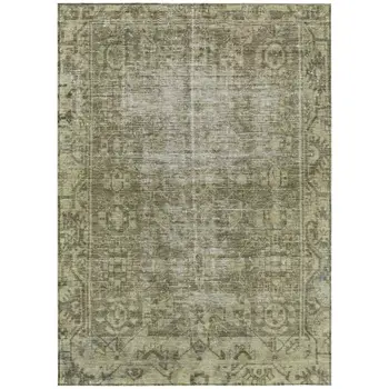 5' X 8' Olive Green Oriental Washable Indoor Outdoor Area Rug