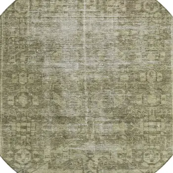 8' Olive Green Round Oriental Washable Indoor Outdoor Area Rug