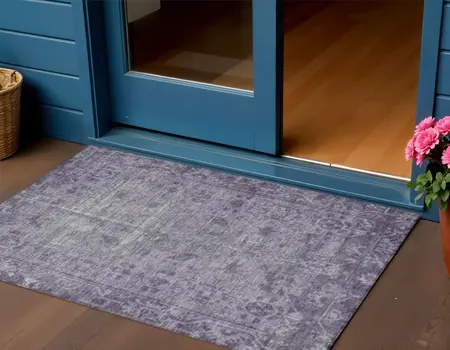 3' X 5' Purple Oriental Washable Indoor Outdoor Area Rug
