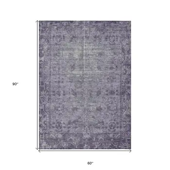 5' X 8' Purple Oriental Washable Indoor Outdoor Area Rug