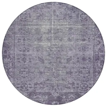 8' Purple Round Oriental Washable Indoor Outdoor Area Rug