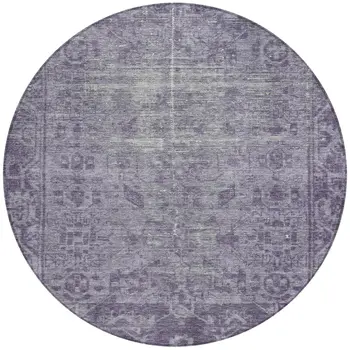 8' Purple Round Oriental Washable Indoor Outdoor Area Rug