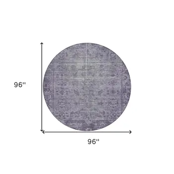 8' Purple Round Oriental Washable Indoor Outdoor Area Rug