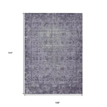 9' X 12' Purple Oriental Washable Indoor Outdoor Area Rug