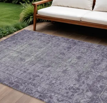 9' X 12' Purple Oriental Washable Indoor Outdoor Area Rug