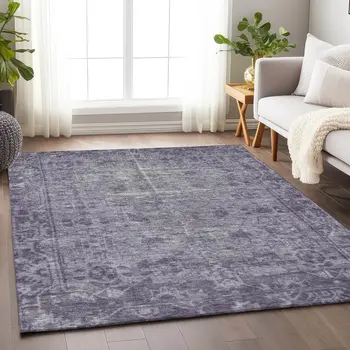 9' X 12' Purple Oriental Washable Indoor Outdoor Area Rug