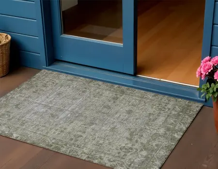3' X 5' Taupe Oriental Washable Indoor Outdoor Area Rug