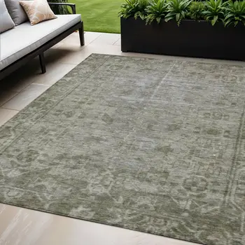 5' X 8' Taupe Oriental Washable Indoor Outdoor Area Rug