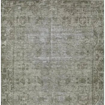 5' X 8' Taupe Oriental Washable Indoor Outdoor Area Rug
