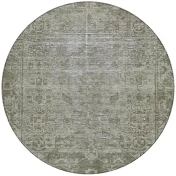 8' Taupe Round Oriental Washable Indoor Outdoor Area Rug