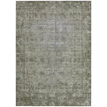 9' X 12' Taupe Oriental Washable Indoor Outdoor Area Rug