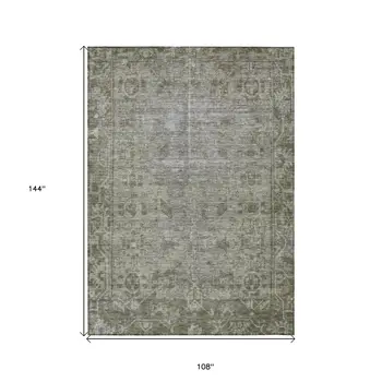 9' X 12' Taupe Oriental Washable Indoor Outdoor Area Rug