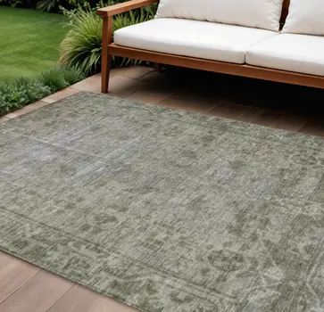9' X 12' Taupe Oriental Washable Indoor Outdoor Area Rug
