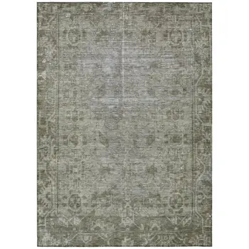 9' X 12' Taupe Oriental Washable Indoor Outdoor Area Rug