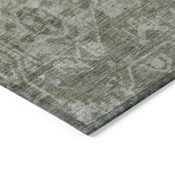 9' X 12' Taupe Oriental Washable Indoor Outdoor Area Rug