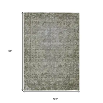 10' X 14' Taupe Oriental Washable Indoor Outdoor Area Rug