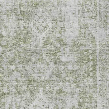 3' X 5' Artichoke Green Oriental Washable Indoor Outdoor Area Rug