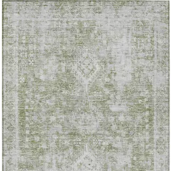 5' X 8' Artichoke Green Oriental Washable Indoor Outdoor Area Rug