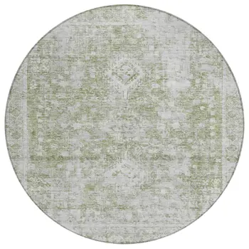8' Artichoke Green Round Oriental Washable Indoor Outdoor Area Rug