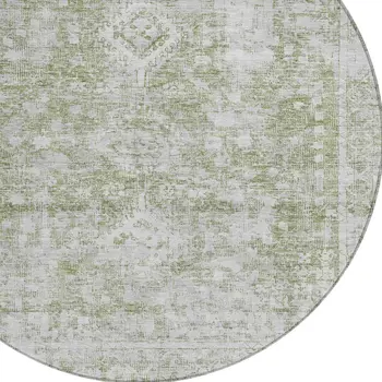 8' Artichoke Green Round Oriental Washable Indoor Outdoor Area Rug