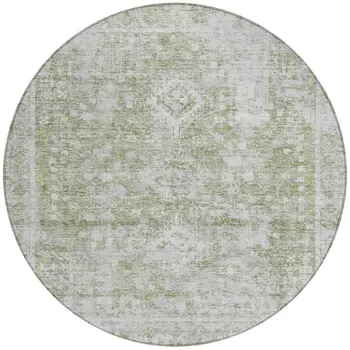 8' Artichoke Green Round Oriental Washable Indoor Outdoor Area Rug