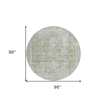 8' Artichoke Green Round Oriental Washable Indoor Outdoor Area Rug