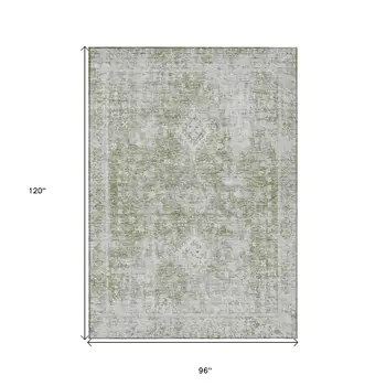 8' X 10' Artichoke Green Oriental Washable Indoor Outdoor Area Rug