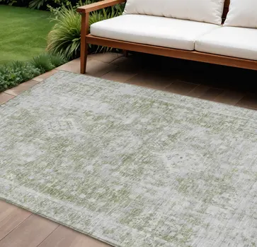 8' X 10' Artichoke Green Oriental Washable Indoor Outdoor Area Rug