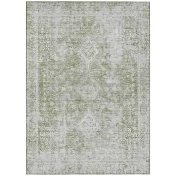 8' X 10' Artichoke Green Oriental Washable Indoor Outdoor Area Rug