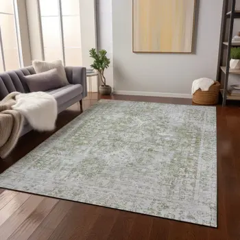 8' X 10' Artichoke Green Oriental Washable Indoor Outdoor Area Rug