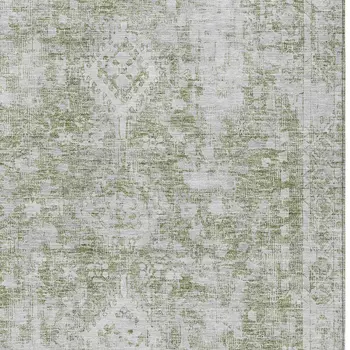 9' X 12' Artichoke Green Oriental Washable Indoor Outdoor Area Rug