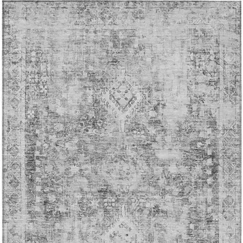 9' X 12' Charcoal Oriental Washable Indoor Outdoor Area Rug
