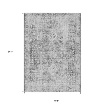 9' X 12' Charcoal Oriental Washable Indoor Outdoor Area Rug