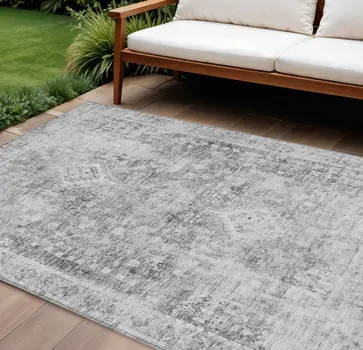 9' X 12' Charcoal Oriental Washable Indoor Outdoor Area Rug