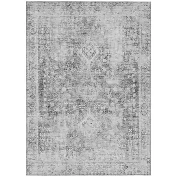 9' X 12' Charcoal Oriental Washable Indoor Outdoor Area Rug