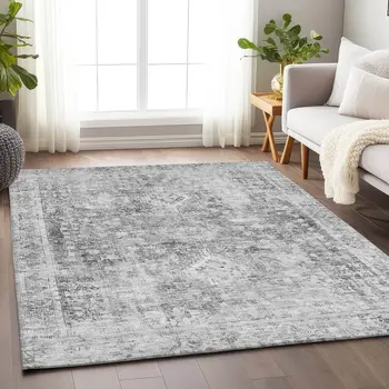 9' X 12' Charcoal Oriental Washable Indoor Outdoor Area Rug