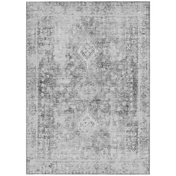 10' X 14' Charcoal Oriental Washable Indoor Outdoor Area Rug
