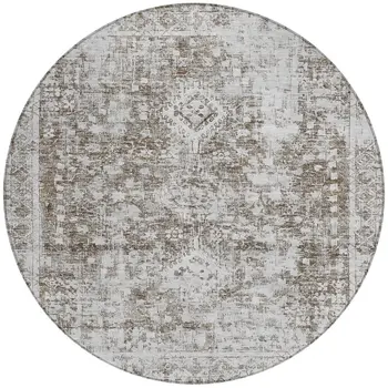8' Chocolate Round Oriental Washable Indoor Outdoor Area Rug